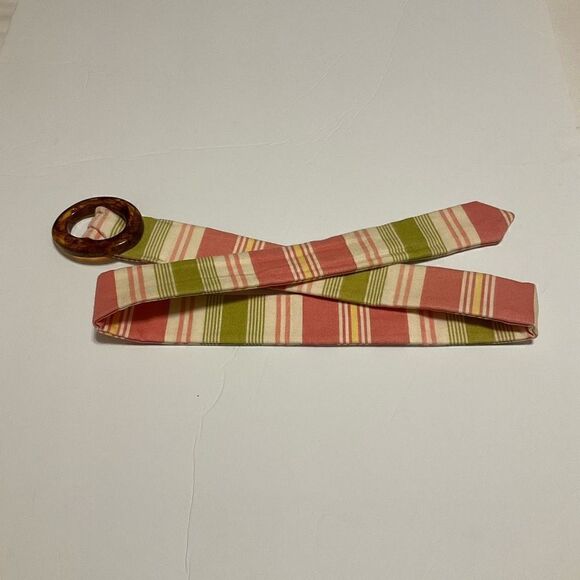 Eliza B Preppy Fabric Striped Belt with Slide Tortoise Shell Buckle, Small - Picture 8 of 8